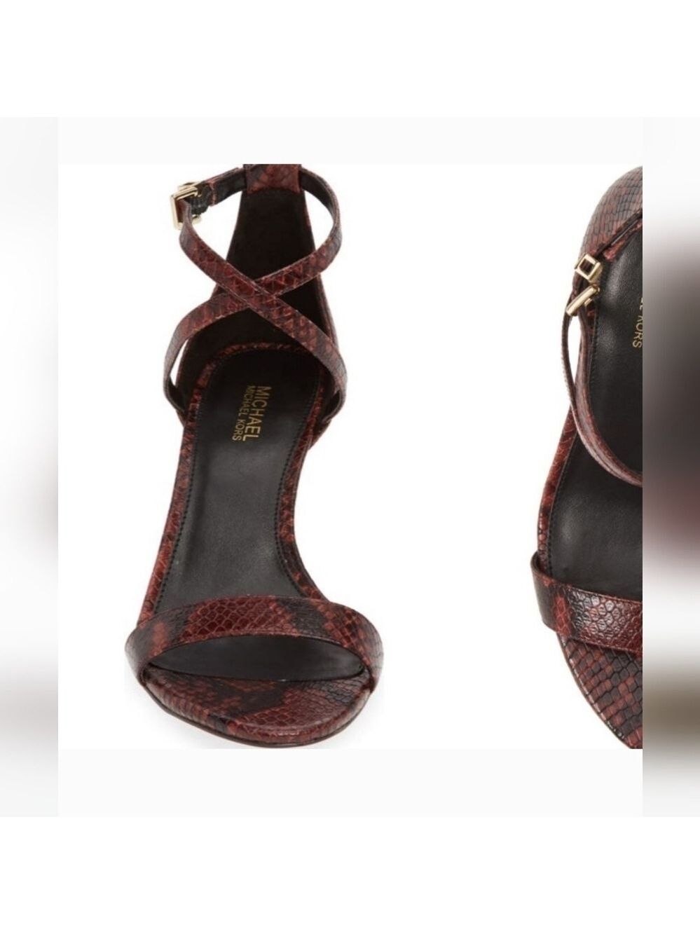 Michael Kors Ava Sandals Womens 8.5 Burgundy Snake Skin - Picture 2 of 13